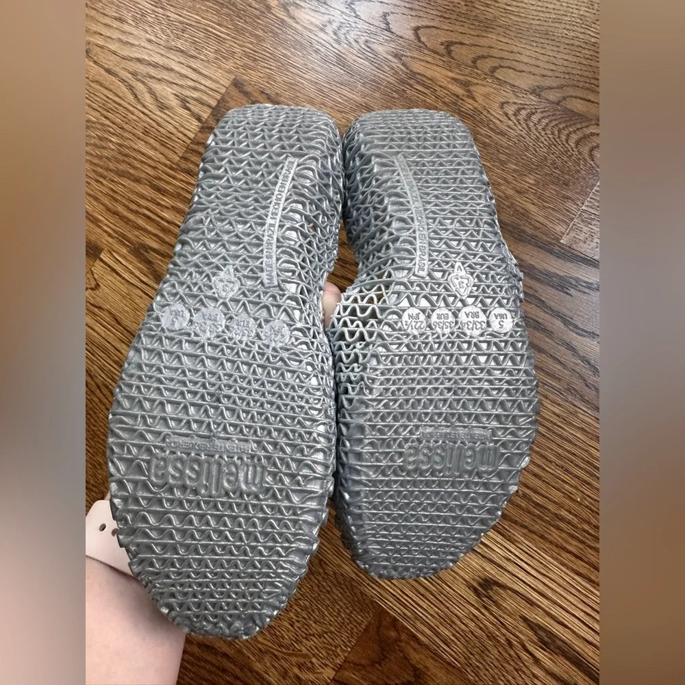 Melissa + Campana Silver Metallic Jelly Ballet Flats Women’s US 5 EU 35 Woven